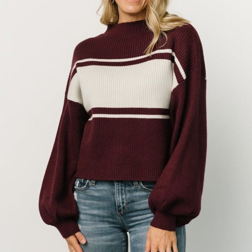 Gilli NWT Brooks Chunky Rib Mock Neck Stripe Box Crop Sweater Plus Size 1X - Picture 1 of 6